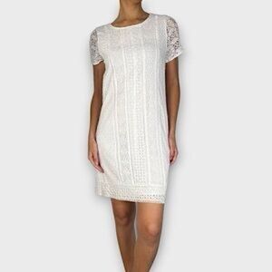 Abercrombie & Fitch White Lace Shift Dress XL Eyelet Crochet Boho Summer Dress